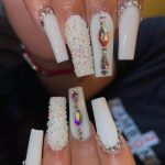 White Coffin Nails With Diamonds For Parties
