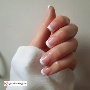 White French Nail Ideas In Coffin Shape