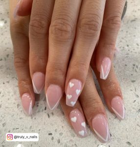 White Heart Nails In Pointy Shape
