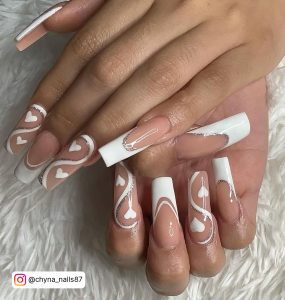 White Heart Nails With French Manicure