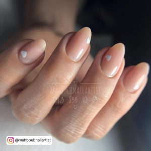 White Heart Nails With Pink Base