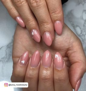 White Heart On Nails And Pink Base