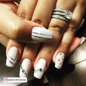 White Nail Designs With Diamonds And Engagement Rings