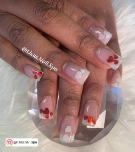 White Nails With A Red Heart For A Chic Look