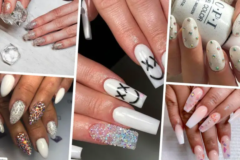 white nails with diamonds