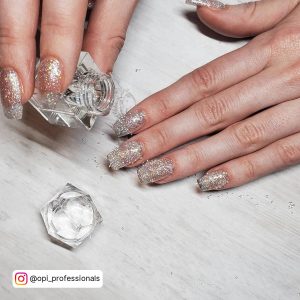 White Nails With Diamonds And Glitter