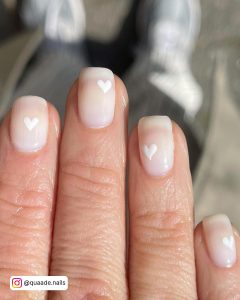 White Nails With Heart Design For A Day Out