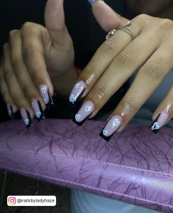 White Nails With Heart Design For Daily Chic Look