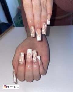 White Nails With Heart For A Night Out