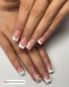 White Nails With Heart For French Manicure