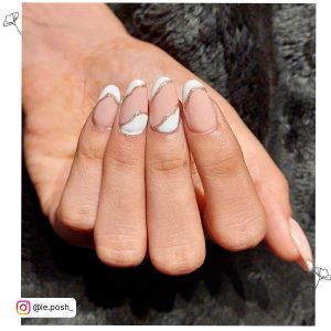 White Nude Nails With A Golden Line