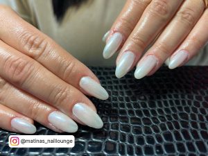 White Opalescent Wedding Almond Nails
