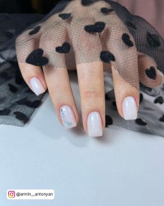 White Square Tip Nails With Small Silver Glitter Feature