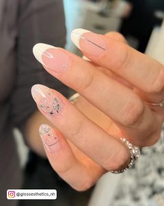 White Tip Nails With Pink With Glittery Design