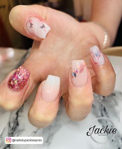 White To Pink Ombre Nails With Unique Design