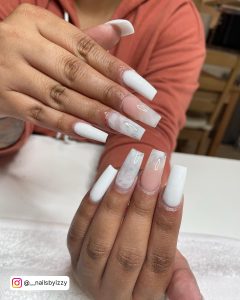 White With Pink Marble Nails With Ombre Effect