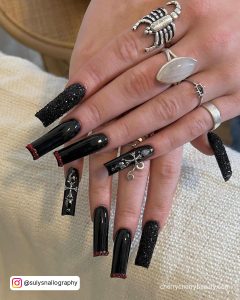 Acrylic Black And White Nails In Coffin Shape
