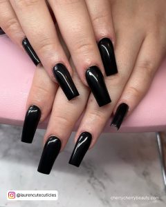 Acrylic Black Nail Designs In Coffin Shape