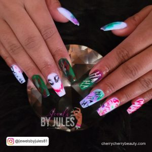 Acrylic Coffin Christmas Nails In Funky Style
