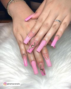 Acrylic Light Pink Nails With Diamonds