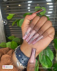 Acrylic Long Square Nails With A Shimmery Finish