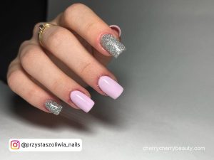 Acrylic Nail Designs Pink And Silver In Square Shape