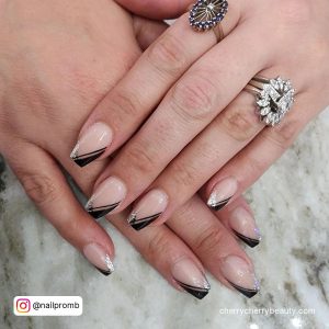 Acrylic Nails Black And Silver Tips