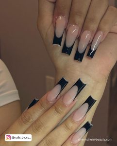 Acrylic Nails Black Tips In Coffin Shape