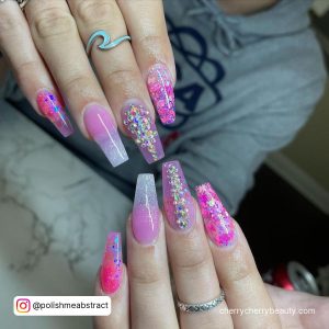 Acrylic Nails Coffin Ideas With Rhinestones And Ombre