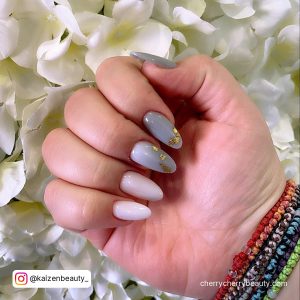 Acrylic Nails Gray And White On White Flowers