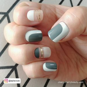 Acrylic Nails Gray And White With Golden Lines