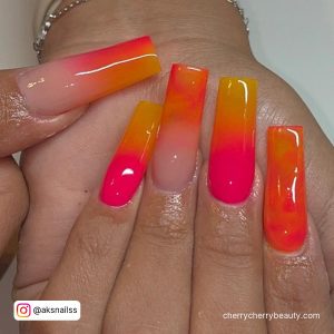Acrylic Nails Ideas Coffin In Shades Of Orange And Pink