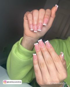 Acrylic Nails Ideas Short With Pink Base And White Tips