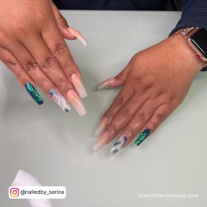 Acrylic Nails Long Square With One Nail In Green