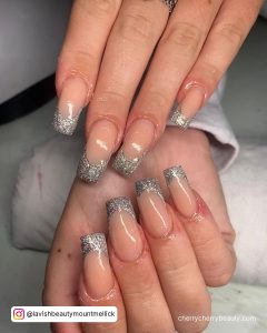 Acrylic Nails Silver Tips In Coffin Shape
