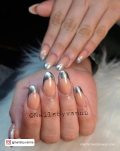 Acrylic Nails Silver Tips With Nude Base