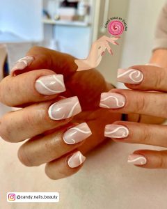 Acrylic Nails With White Lines On Nude Nails