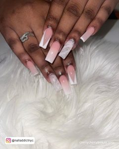 Acrylic Pink And White Nails With Ombre