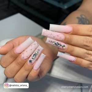 Acrylic Pink Nail Designs With Rhinestones