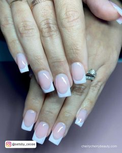 Acrylic Short Nails In Coffin Shape With White Tips