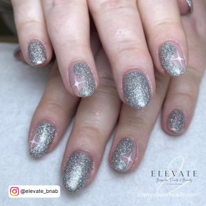 Acrylic Silver Glitter Nails For Parties
