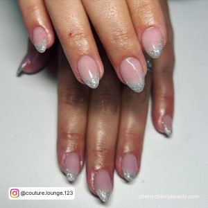 Acrylic Silver Glitter Nails With Sparkly Tip