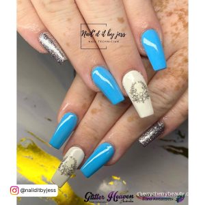 Baby Blue Nails With Silver Glitter In Coffin Shape
