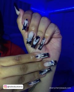 Black Acrylic Nail Designs With Embellishments