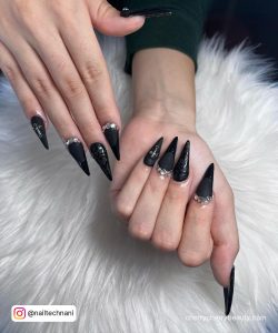 Black Acrylic Nails Stiletto With Diamonds
