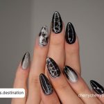 Black And Silver Acrylic Nail Designs In Almond Shape