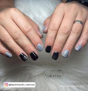 Black And Silver Glitter Nail Designs For Parties