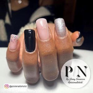 Black And Silver Glitter Nails With Ombre Effect