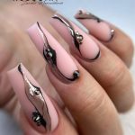 Black And Silver Nail Design With Pink Base