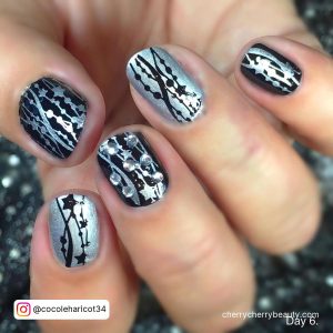 Black And Silver Nail Designs With Stars